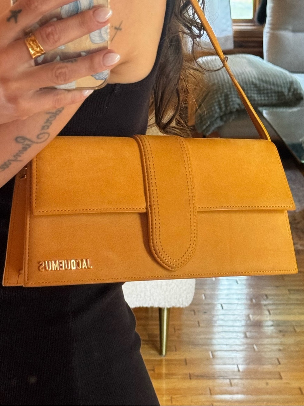 Jacquemus Bambino Long suede leather orange  Shoulder Bag